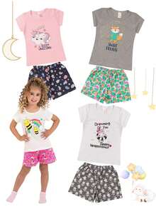 Kit With 4 Girls' Summer Pajamas In Printed Mesh - Nhiều màu - Xem 1