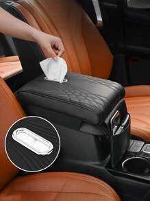 1pc Car Central Armrest Box Raised Pad, PU Leather Memory Foam Armrest Console Pad With Tissue Box And Storage Pouch, Universal Car Armrest Cushion, Upgraded Tissue Storage Pocket, Central Armrest Protective Cover, New Tissue Pocket