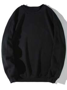 男士百搭圆领卫衣，简约设计，休闲百搭，适合叠穿，日常轻便穿着，春秋季 - 黑色 - 查看 8