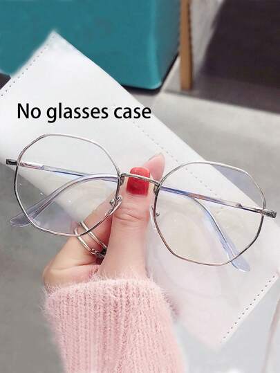 1 par de gafas con lentes planos de moda para mujer, con montura redonda retro. Gafas con lentes transparentes planos, accesorios de gafas para mujer