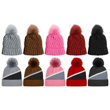 2 Piece Of Randomly Selected Women's Ultra Soft Stylish Winter Warm Knitted Fur Lined Pom Pom Beanie Hat, Cozy, Cold Weather, Comfortable Fit, Stretchy, Fashionable, Casual Wear, Outdoor, Thermal, Insulated, Everyday, Warm, Soft - 條紋 - 查看 7