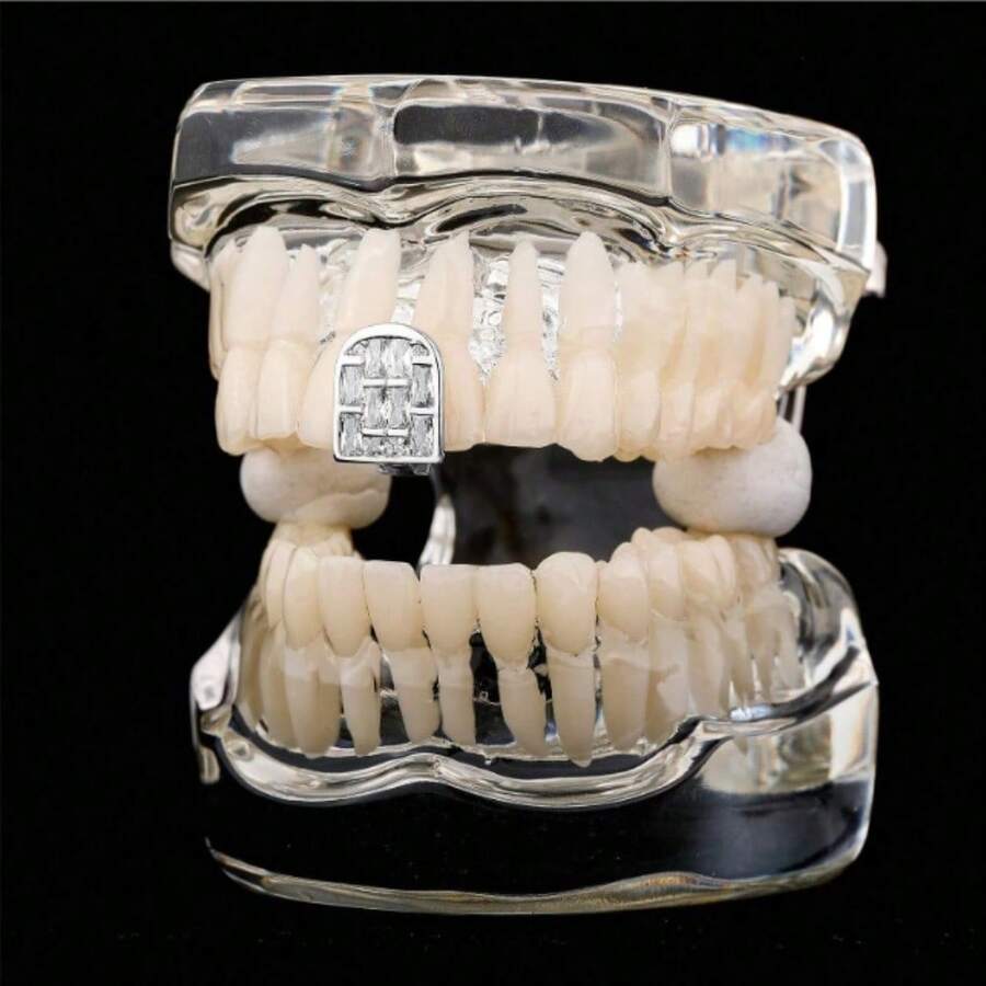 Kiểu dáng thời trang Hip Hop cá nhân mới thiết kế hình chữ T vuông đính đá đơn Grillz cho cả nam và nữ - nhiều màu - Xem 1
