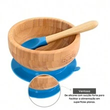 Bamboo Bowl Kit With Pink And Blue Suction Cup - Turminha Guará - 彩色 - 查看 5
