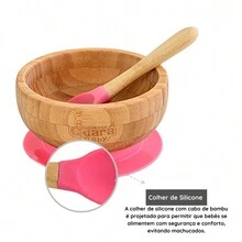 Bamboo Bowl Kit With Pink And Blue Suction Cup - Turminha Guará - 彩色 - 查看 4