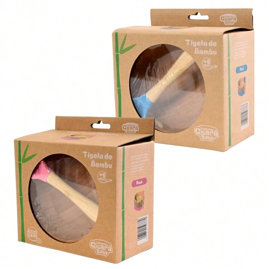 Bamboo Bowl Kit With Pink And Blue Suction Cup - Turminha Guará - 彩色 - 查看 1