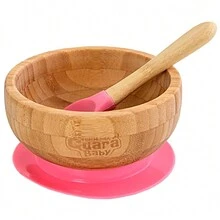 Bamboo Bowl Kit With Pink And Blue Suction Cup - Turminha Guará - 彩色 - 查看 2