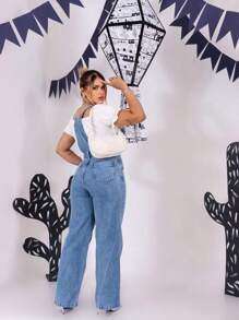 ZHAN JEANS Women's Wide Leg Jeans Plain Dungarees - 藍色 - 查看 2