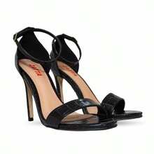 Maya Crocodile Thin Heel Sandal - Black - View 3