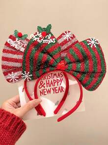 1pc 圣诞节蝴蝶结头带可爱防滑混合头带圣诞鹿角头带可爱头饰老人头带成人雪人发饰小礼物节日头饰 - 彩色 - 查看 4