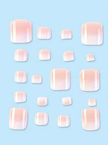 24片白色渐变脚趾甲贴纸，包含果冻凝胶和指甲锉，按压式美甲 - 白色 - 查看 2