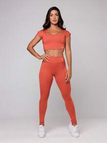 Women's Basic Gym Polyamide Fitness Leggings Navy Blue And Gray Intense Lot Fitness Collection - Orange - View 4