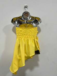 Blouse Style Crop Top With Asymmetrical Flower Detail - Yellow - View 2