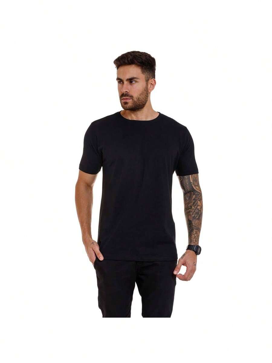Men's Premium Cotton Slim Fit Short Sleeve Anti-Sweat Anti-Odor Sports Shirt Bike Running Gym Training - 藏蓝色 - 查看 1