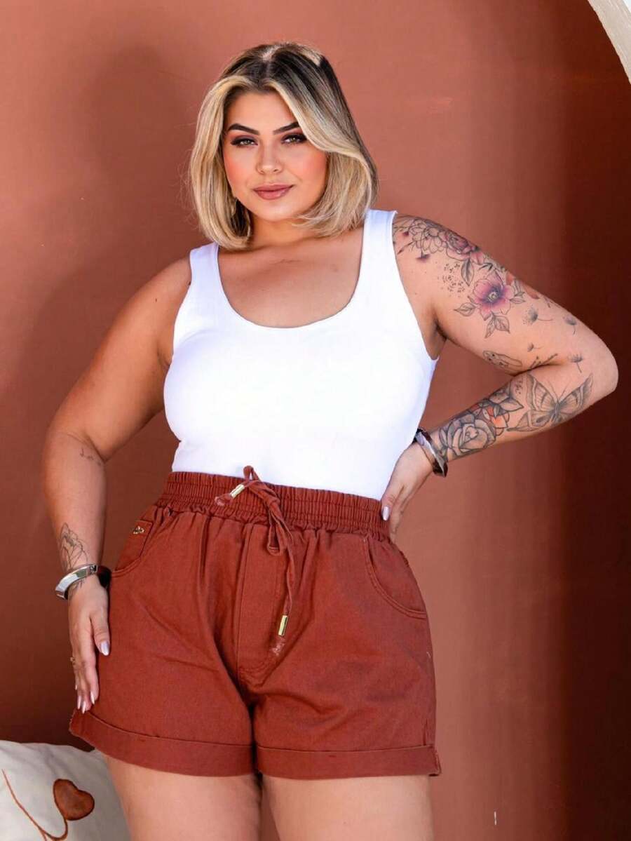Plus Size Jogger Shorts - 紅陶 - 查看 1
