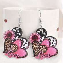 1 Pair Wooden Earrings - Unique Overlapping Leopard Print, Vibrant Pink Heart Sunflower, Geometric Drop Earrings With Elegant Charming Style - Perfect Holiday Party Gift For Couples, Friends, Or Family Members Valentines,Mom,Mother,Mother's Day,Gift
