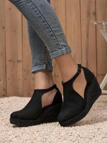 Soft Wedge Espadrille Women Shoes With Velvet Material And Buckle Closure, Fashionable And Convenient