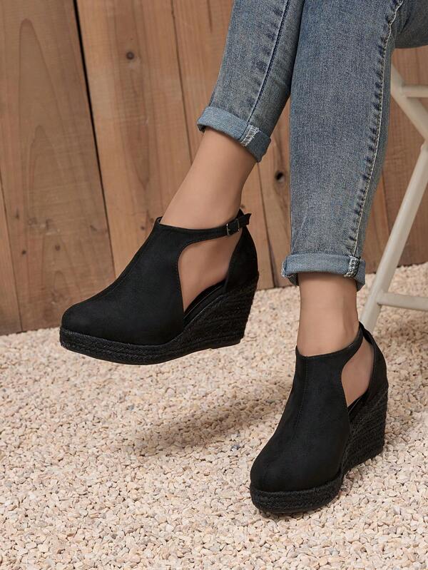 Soft Wedge Espadrille Women Shoes With Velvet Material And Buckle Closure, Fashionable And Convenient