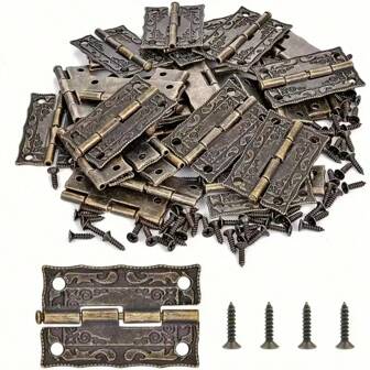 10pcs Antique Mini Folding Hinges, Bronze Alloy Retro Decorative Hinges, With Screws For Jewelry Boxes, Cabinets, Wooden Boxes