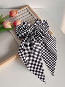 1pc Kids' Black & White Checkerboard Spring Clip Bow Hairclip Checkerboard Big Bowknot Hair Accessory