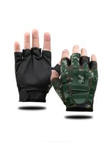 户外骑行运动健身半指手套，适合骑自行车、骑摩托车和滑雪，黑色手套 - 黑色 - 查看 7