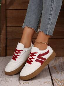 Women's New Lace-Up Patchwork Element German Shepherd Dog Outdoor Casual Sneakers, Modern Fashion Glamorous Street School Campus Versatile Sports Shoes - Red - View 2