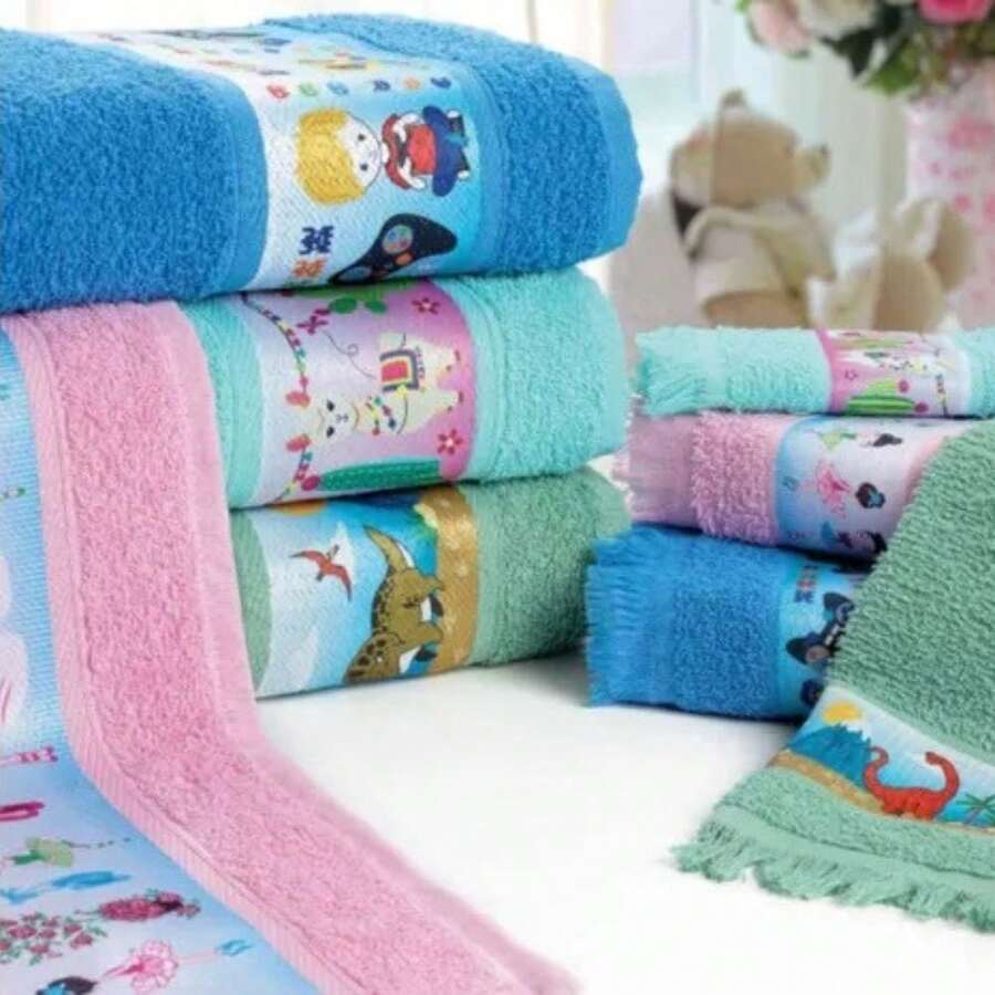 Kit With 20 Children's Towels With Multifunctional Print For Mouth, Hand, Social, School And Bathroom - Yellow - View 1