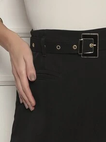 Tailored Short Skirt With Belt H - 黑色 - 查看 3