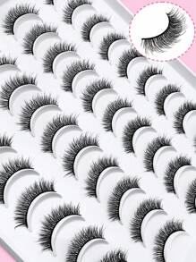 20 Pairs Manga Lashes Faux Mink Eyelashes Cat Eye Eyelashes Natural Full False Eyelashes Volumized Eyelash Extension Travel Essentials Makeup Tools - Black - View 3