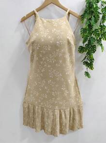 Women's Floral Dress - 卡其色 - 查看 1