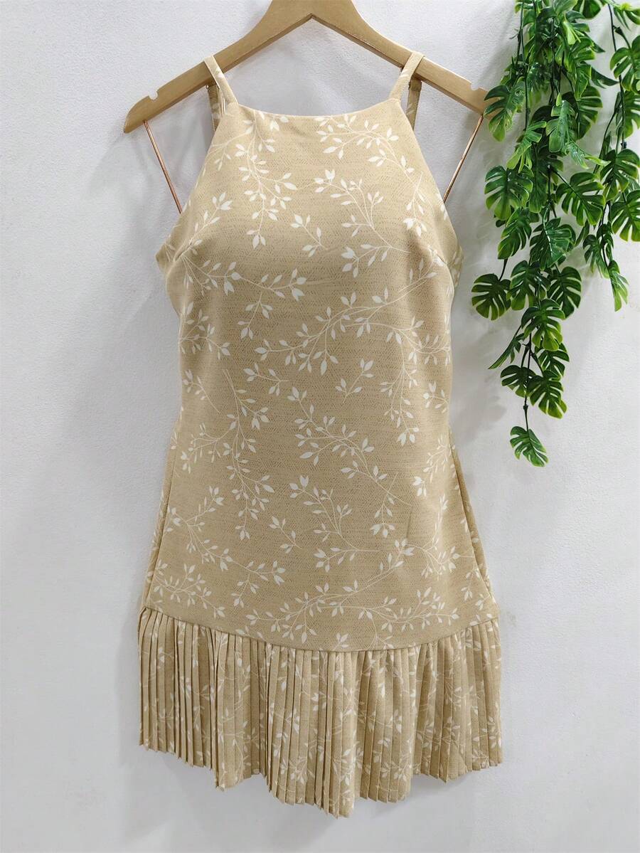 Women's Floral Dress - 卡其色 - 查看 1