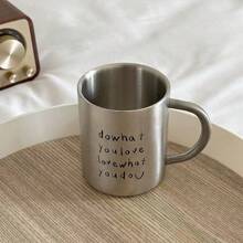 Taza de doble capa retro de acero inoxidable 304, estilo nórdico minimalista coreano, taza de enjuague con letra de moda para parejas en el hogar