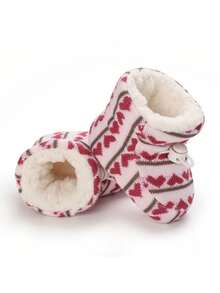冬季保暖加厚时尚软底心形图案高帮女婴靴子 - 粉色 - 查看 3
