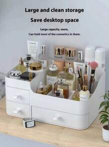 大尺寸抽屉化妆品收纳盒，塑料桌面化妆品收纳架，适用于护肤品和口红，适用于假日海滩、浴室收纳、卧室收纳，大容量