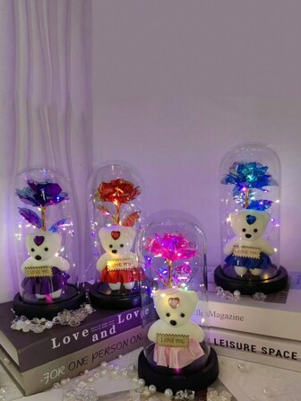 وردة صناعية لعيد الحب ، هدية دبدوب الورد للنساء، وردة مضيئة بالنجوم تحت قبة من الزجاج، وردة صناعية متعددة الألوان مضيئة بالأضواء الليد، للمرأة، الأم، الجدة، عيد الحب، الذكرى السنوية، ديكور الطاولات، الباقات المركزية، الأزهار الصناعية، الأزهار البلاستيكية، عيد الحب، هدية عيد الميلاد التخرج