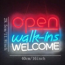 Señal de neón "Entradas abiertas bienvenidas" con luz LED para decoración de paredes, luces de neón para letreros de negocios, bares, pubs, restaurantes, luces de neón LED para letreros de tiendas, 5V, alimentado por USB. - luz policromática - Ver 3
