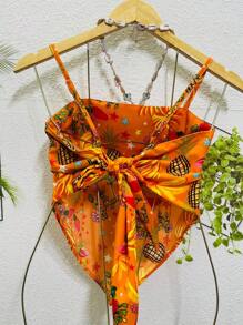 Belala Moda New Vest With Adjustable String And Print - Orange - View 2