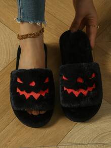 Dép lông bí ngô Halloween Monster, lông mềm, đế EVA chống trượt, lựa chọn thoải mái hoàn hảo khi đi trong nhà - màu đen - Xem 3