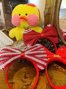 1pc 圣诞节蝴蝶结头带可爱防滑混合头带圣诞鹿角头带可爱头饰老人头带成人雪人发饰小礼物节日头饰 - 彩色 - 查看 3