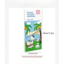 1pc 1 Book/12 Sheets Painting Notebook, Watercolor Coloring Memo Pad, Watercolor Coloring Book, Self-Contained Pigment Book, Animal Coloring Book, Princess Coloring Book, Plant Coloring Book, Food Coloring Book, Educational Coloring Pad, Water Painting Book