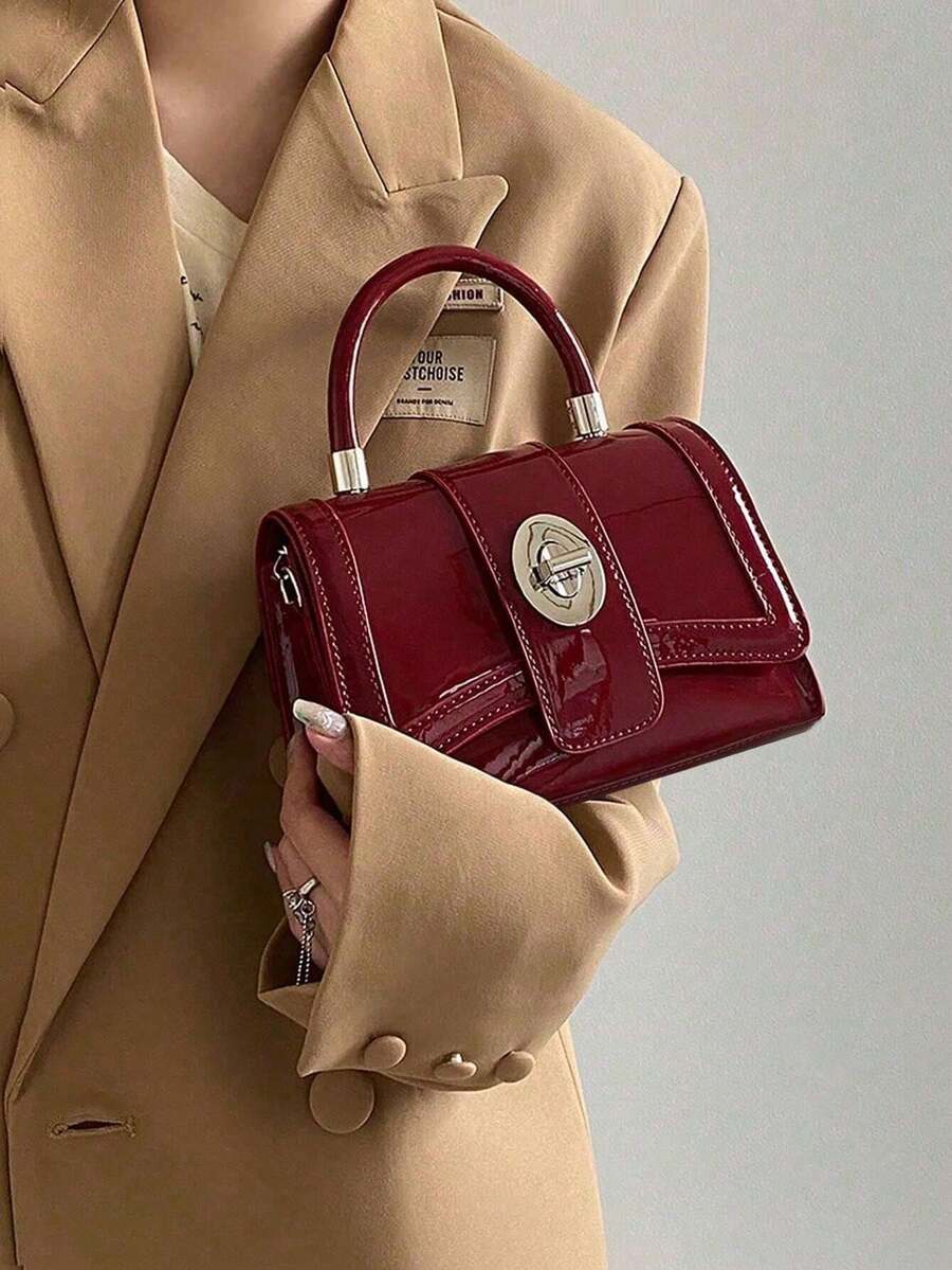 Burgundy Women's Handbag, New Fashion Versatile Chain Solid Color