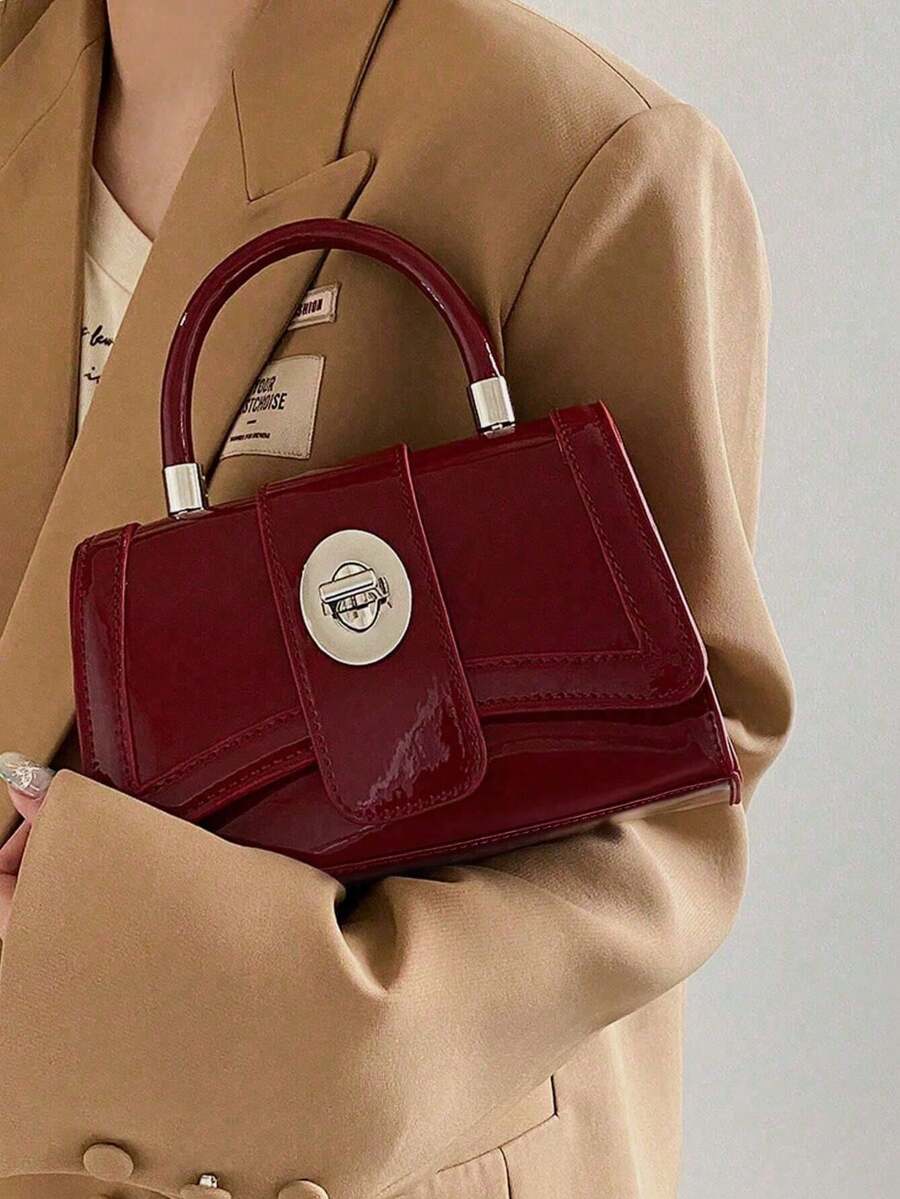 Burgundy Women's Handbag, New Fashion Versatile Chain Solid Color