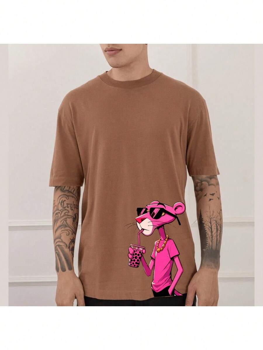 Pink Panther New Arrival Unisex Cotton Tumblr Streetwear T-Shirt - 鏽棕色 - 查看 1