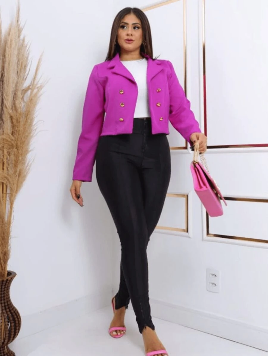 MCLUBE Women's Cropped Tailored Blazer With Buttons Summer - Màu tím - Xem 1