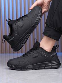 Tênis de Corrida Respiráveis Resistentes a Odores e Absorventes de Choque, Novos para Homens no Outono/Inverno, Botas de Cor Sólida, Sapatos Esportivos Casuais Pretos com Cadarço e Estilo Outdoor/Trabalho, Adequados para Adolescentes em Ocasiões Casuais de Verão, Atividades Ao Ar Livre, Viagens ou como Presentes de Formatura ou Aniversário.