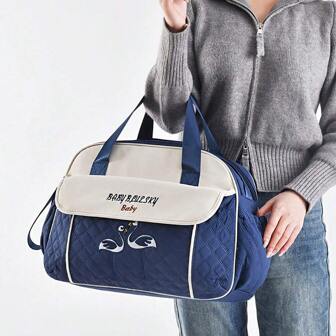 حقيبة كتف حفاضات كبيرة متعددة الوظائف عصرية جديدة؛ حقيبة تسوق أم قطرية سعة عالية مطرزة؛ حقيبة يد حفاضات مزدوجة السحاب