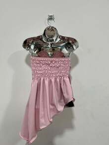 Blouse Style Crop Top With Asymmetrical Flower Detail - Baby Pink - View 2