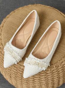 WHDXY 女士尖头平底鞋，法式一脚蹬仿珍珠派对/工作鞋，软底，仙女风格，风一脚蹬，休闲，毛绒外套设计'情人节