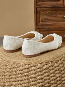 WHDXY 女士尖头平底鞋，法式一脚蹬仿珍珠派对/工作鞋，软底，仙女风格，风一脚蹬，休闲，毛绒外套设计'情人节