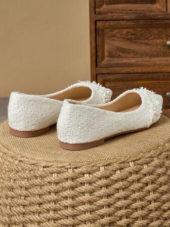 WHDXY 女士尖头平底鞋，法式一脚蹬仿珍珠派对/工作鞋，软底，仙女风格，风一脚蹬，休闲，毛绒外套设计'情人节