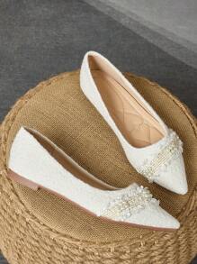 WHDXY 女士尖头平底鞋，法式一脚蹬仿珍珠派对/工作鞋，软底，仙女风格，风一脚蹬，休闲，毛绒外套设计'情人节